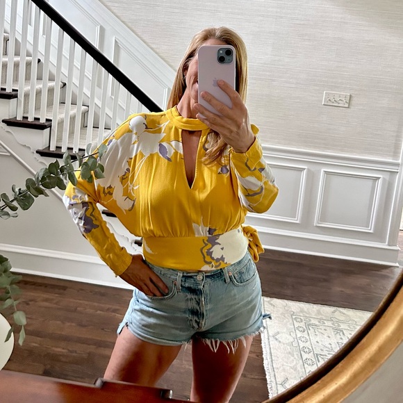 Free People Mustard Yellow Floral Blouse - Picture 2 of 11